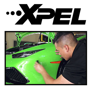 Guy working Xpel Clear Mask on a Lamborghini Huracan