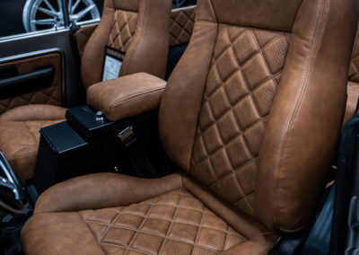 The leather seats inside this restomod Ford Bronco are some of the softest that you will ever feel