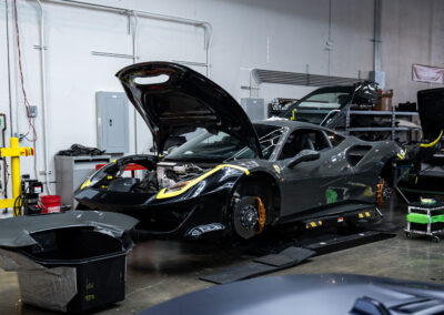 Carbon fiber bumper mounted to the Ferrari 488 GTB