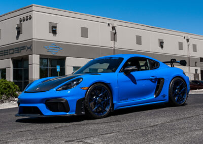 The finished Porsche GT4 RS fully protected sitting outside of Speedefx