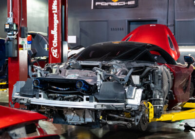 The quarter panels of the Mclaren 720s had to be removed in order to make replacing the exhaust possible