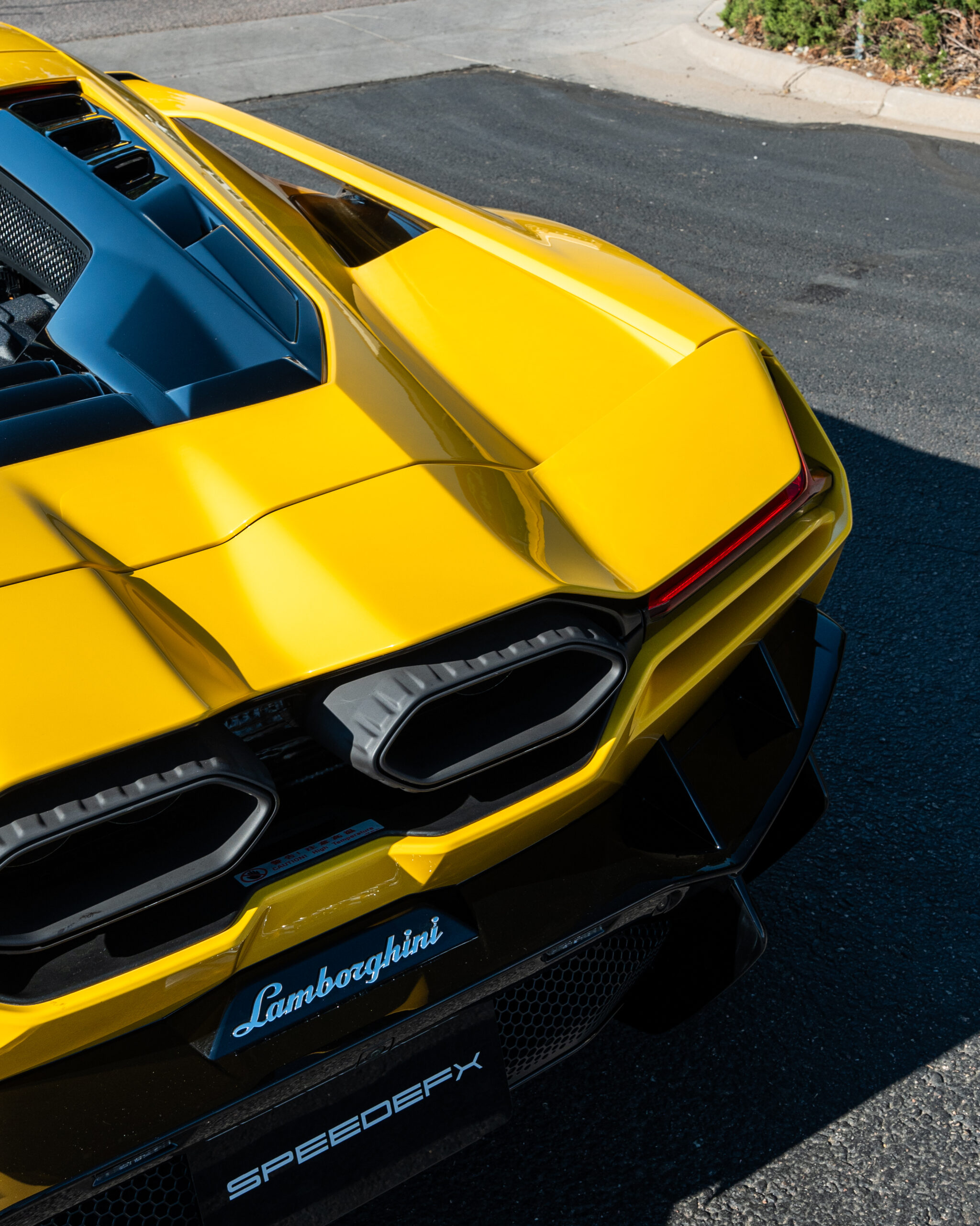 The aggressive bodylines of the Lamborghini Revuelto rear end