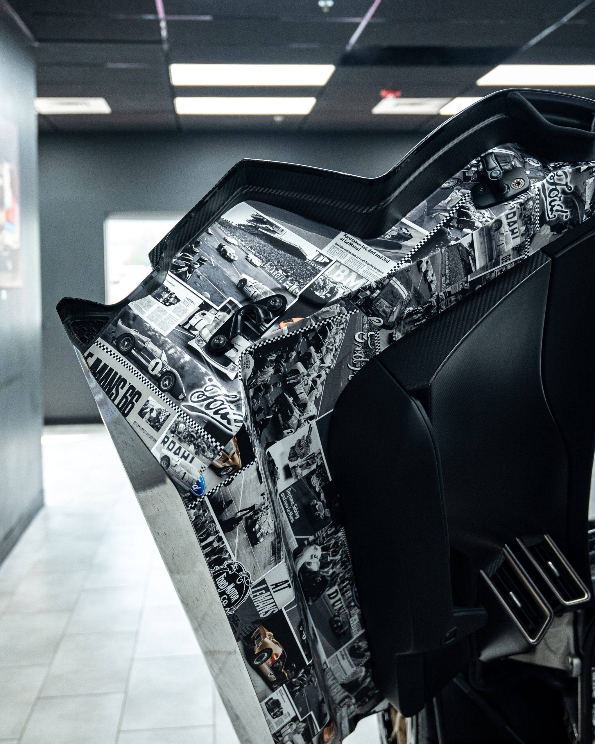 The Ford Racing tribute doorjambs on the Liquid Carbon Ford GT