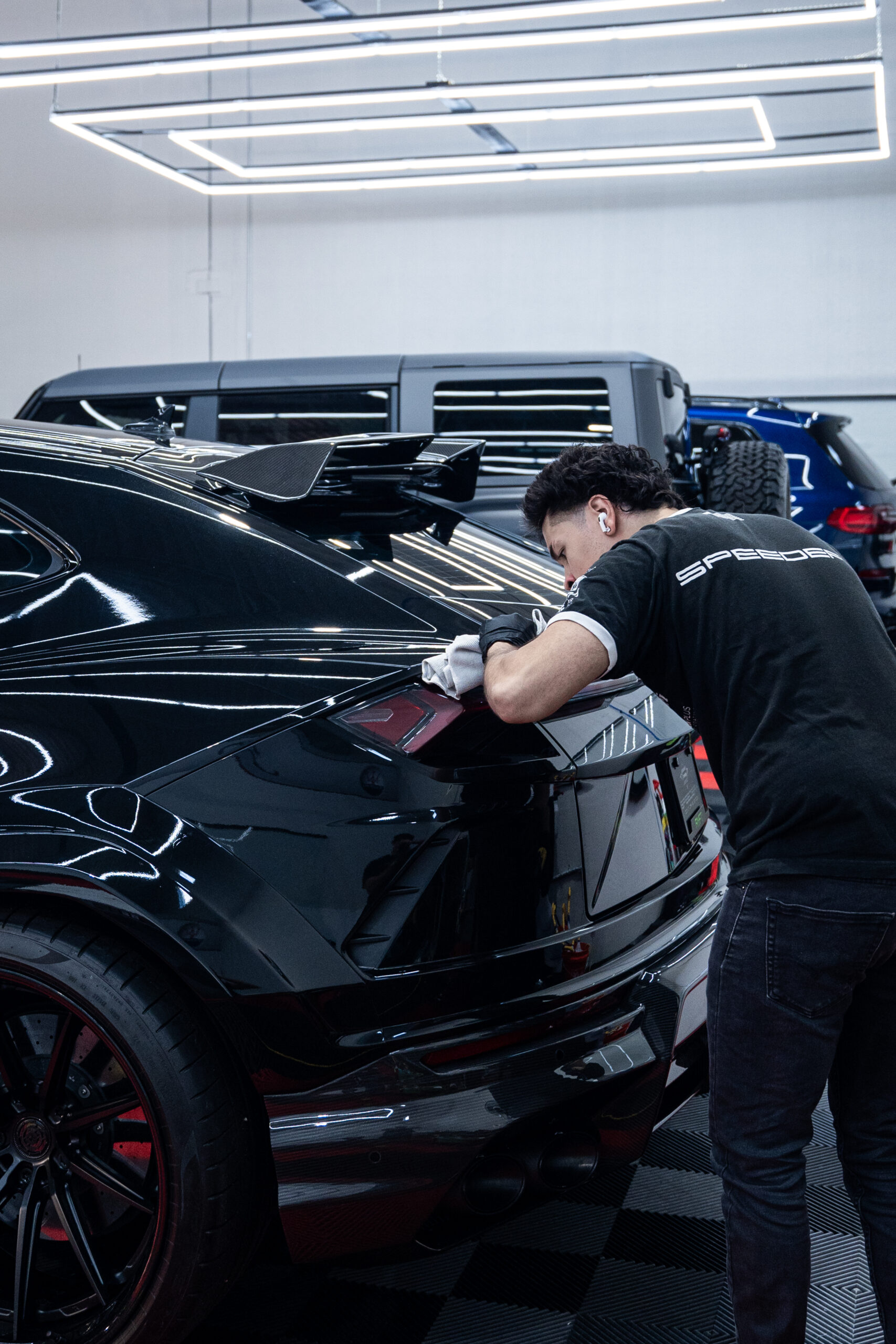 Paris cleaning up the finished Ryft Lamborghini Urus in preparation for ceramic coating